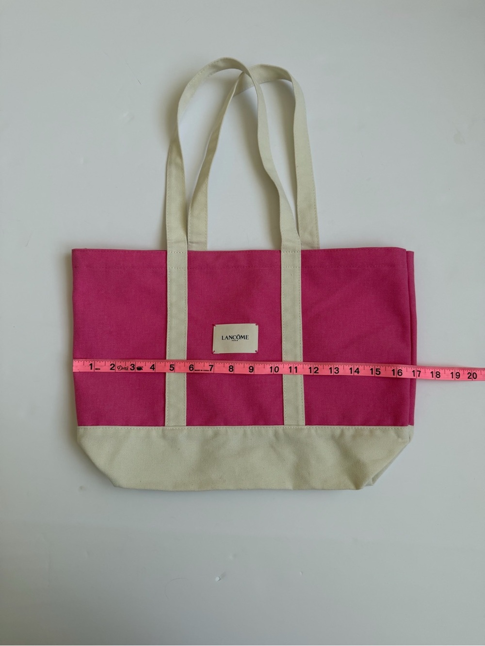 Lancôme Paris Canvas Tote Bag Pink Cream Brand Logo Large Everyday Shopper - Picture 3 of 5